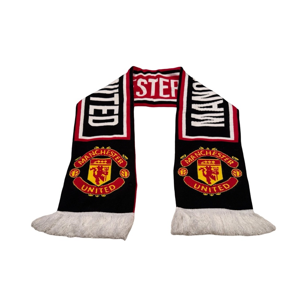 Manchester United FC Vintage 1997 Official Knit Scarf Red Black White Fringe